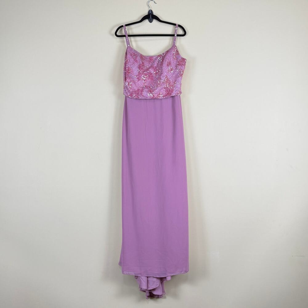 Vintage Lavender Pink Beaded Sequin Bodice Evening Gown Flowing Skirt - Size M